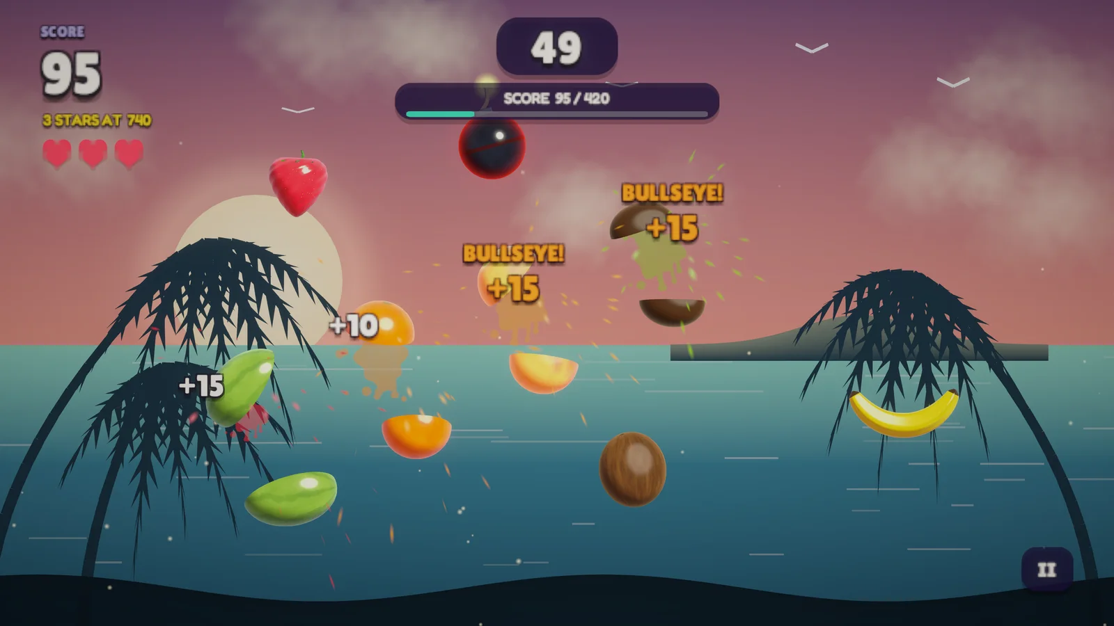 Slicing a row of fruit in one swipe in the Tropic Tide world